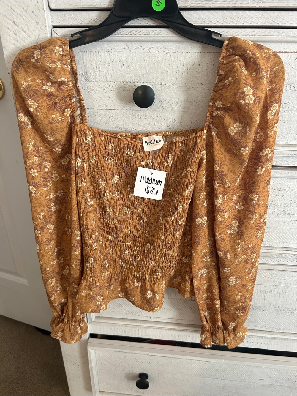 Peach Love California Rust Floral Smocked Puff-Sleeve Top